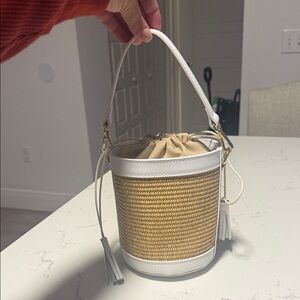 Elegant White and Tan Bucket Bag